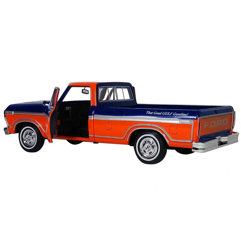 1979 Ford F-150 Custom Pickup Truck "Gulf" Dark Blue and Orange 1/24 Diecast Model Car by Motormax-2