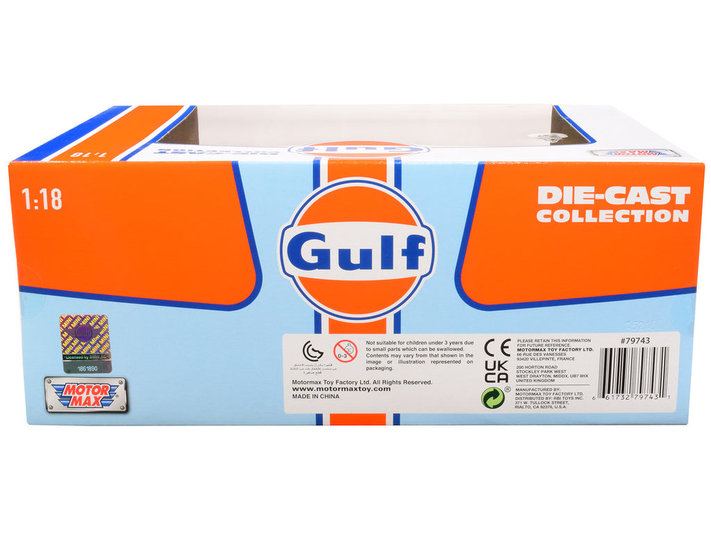 1961-1967 Morris Mini Cooper RHD (Right Hand Drive) #6 "Gulf Oil" Light Blue with Orange Stripes and Checkered Top "City Classics" Series 1/18 Diecast Model Car by Motormax-1