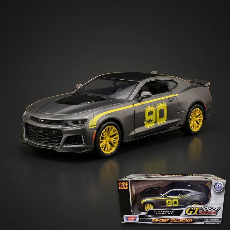 Motormax 1:24 2017 Chevrolet Camaro ZL1 #90 Matte Gray with Yellow Stripes "GT Racing"