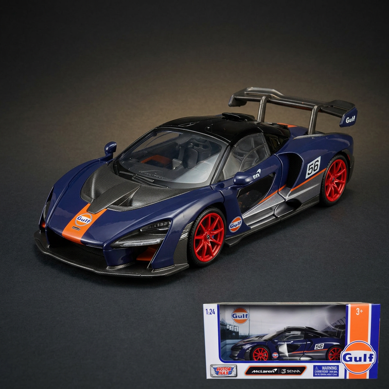 Motormax 1:24 McLaren Senna #56 Dark Blue and Silver with Orange Stripes