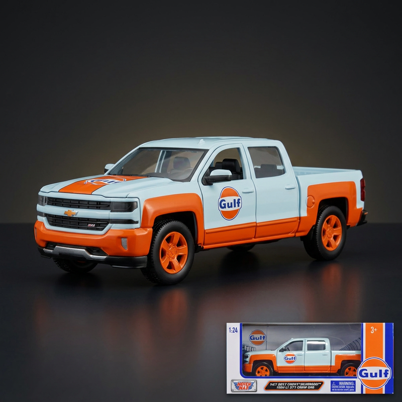 Motormax 1:24-1:27 2017 Chevy Silverado 1500 LT Z71 Crew Cab Light Blue with Orange Stripes