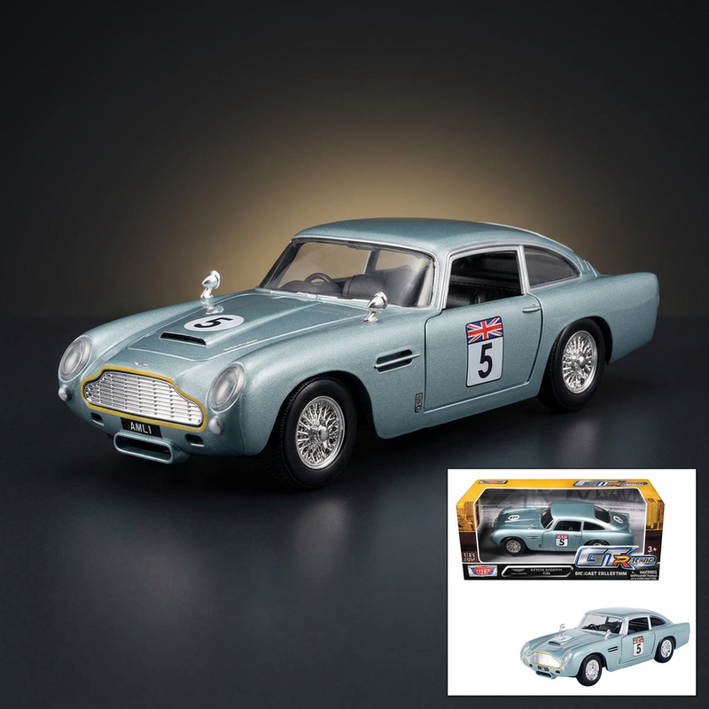 Motormax 1:24 Aston Martin DB5 RHD #5 Light Blue Metallic GT Racing Series