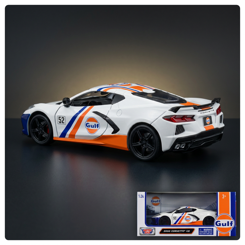 Motormax 1:24 2020 Corvette C8 #52 – Gulf, White/Blue
