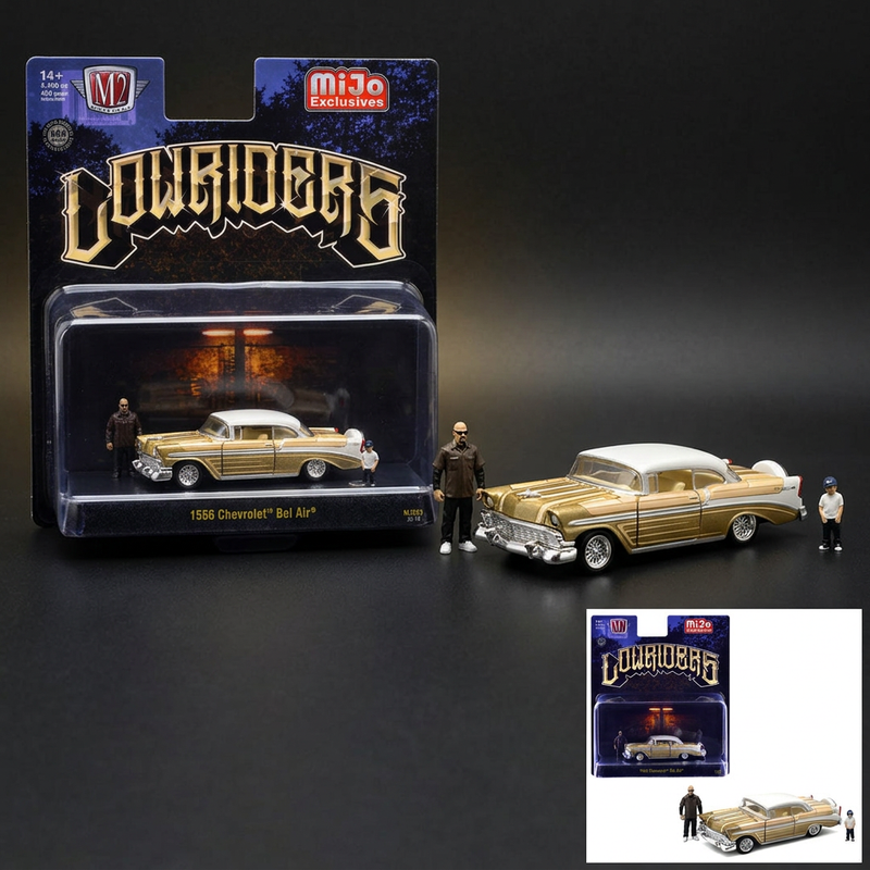 M2 Machines 1:64 1956 Chevrolet Bel Air Lowrider – Gold & 2 Figures