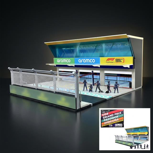 American Diorama 1:64 Grand Prix Paddock – Team Blue, LED & 6 Figures