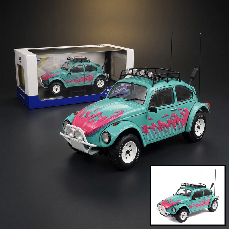1976 Volkswagen Beetle Baja Miami Green with Pink Graphics 1/18 Diecast Model Car by Solido