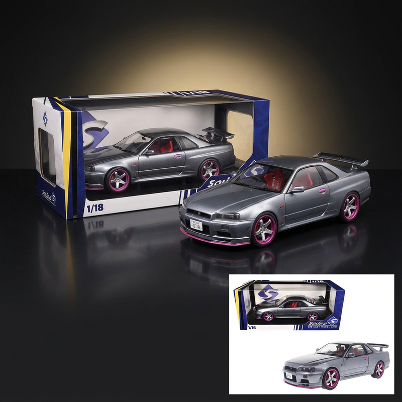 Solido 1:18 1999 Nissan Skyline GT-R (R34) RHD Silver Metallic with Purple Wheels