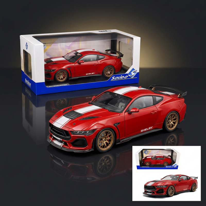 2024 Ford Shelby Mustang Super Snake Race Red with White Stripes 1/18 Diecast Model Car by Solido