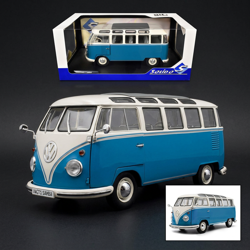 1962 Volkswagen T1 Samba Bus Baby Blue and White 1/18 Diecast Model Car by Solido