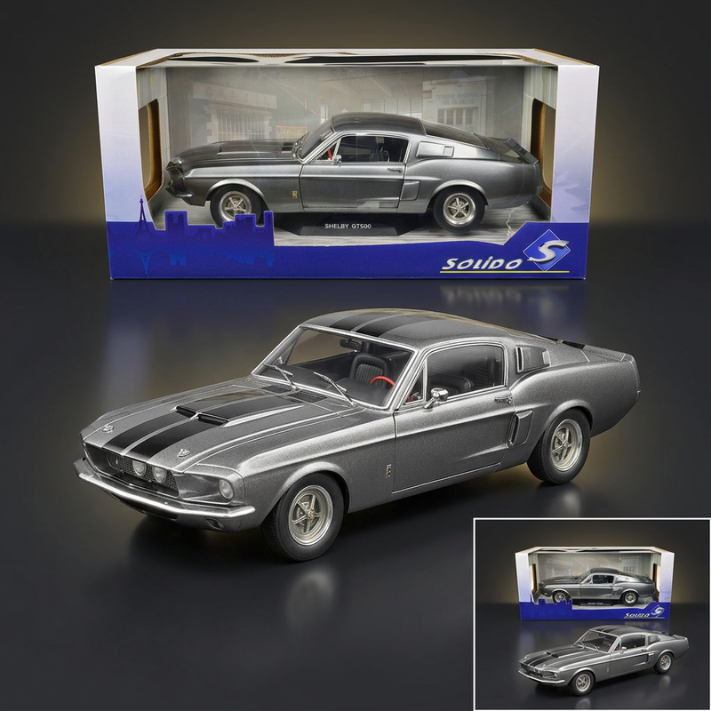 1967 Shelby GT500 Gray Metallic with Black Stripes 1/18 Diecast Model Car by Solido