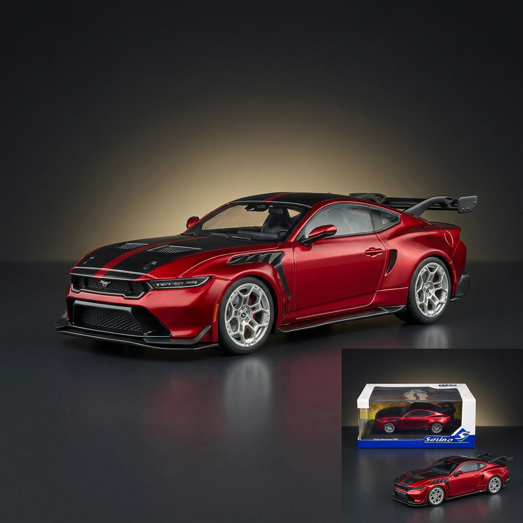 2025 Ford Mustang GTD Chroma Flame Red Metallic with Black Stripes 1/43 Diecast Model Car by Solido