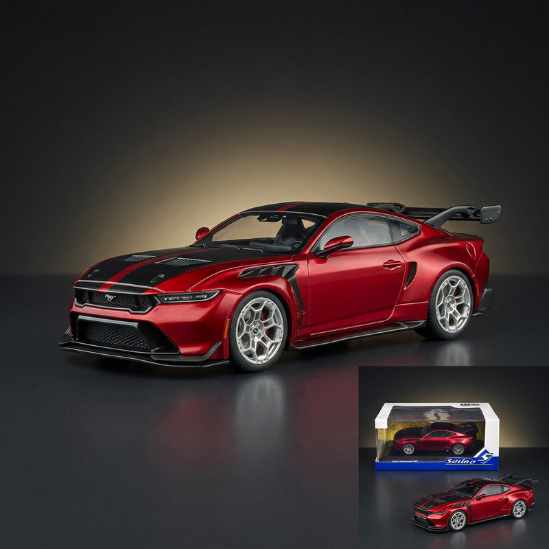 2025 Ford Mustang GTD Chroma Flame Red Metallic with Black Stripes 1/43 Diecast Model Car by Solido