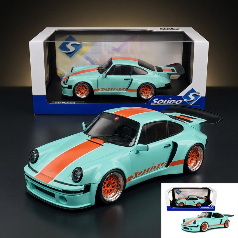 2025 Porsche 911 KS-R by Khyzyl Saleem "Blue Racer" Light Blue with Orange Stripes 1/18 Diecast Model Car by Solido