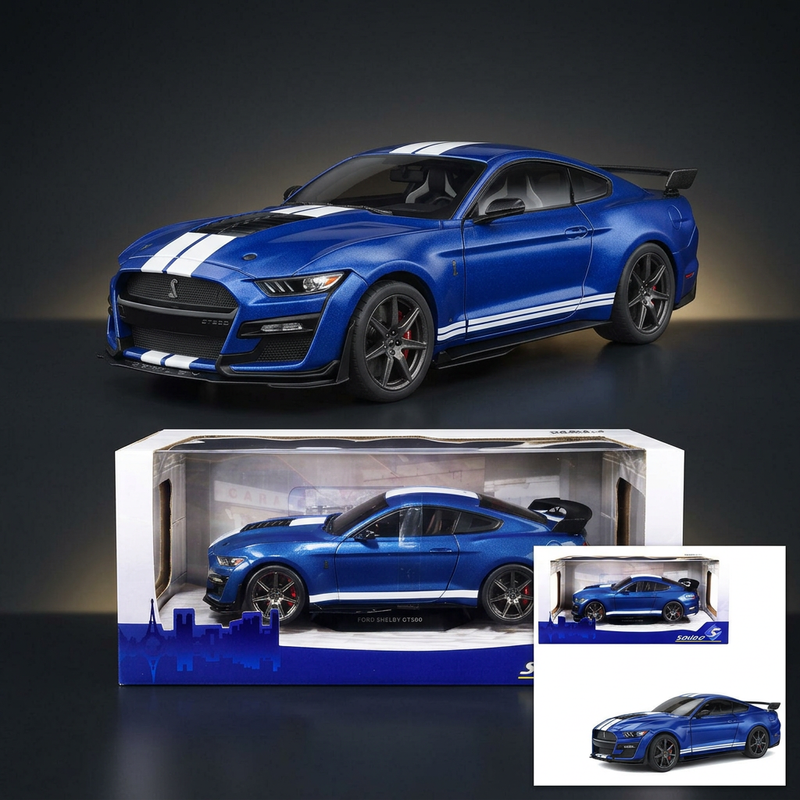 2020 Ford Mustang Shelby GT500 Fast Track Ford Performance Blue Metallic with White Stripes 1/18 Diecast Model Car by Solido