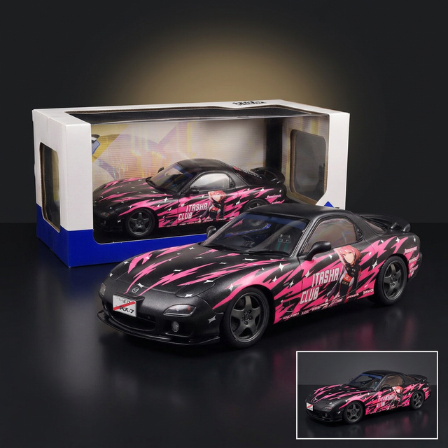 1994 Mazda RX7 (FDRS) RHD (Right Hand Drive) "Itasha Club" Black Metallic with Pink Graphics 1/18 Diecast Model Car by Solido