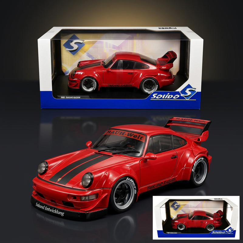 2024 RWB Bodykit "Taikano Kaishin" Red with Black Stripes 1/18 Diecast Model Car by Solido