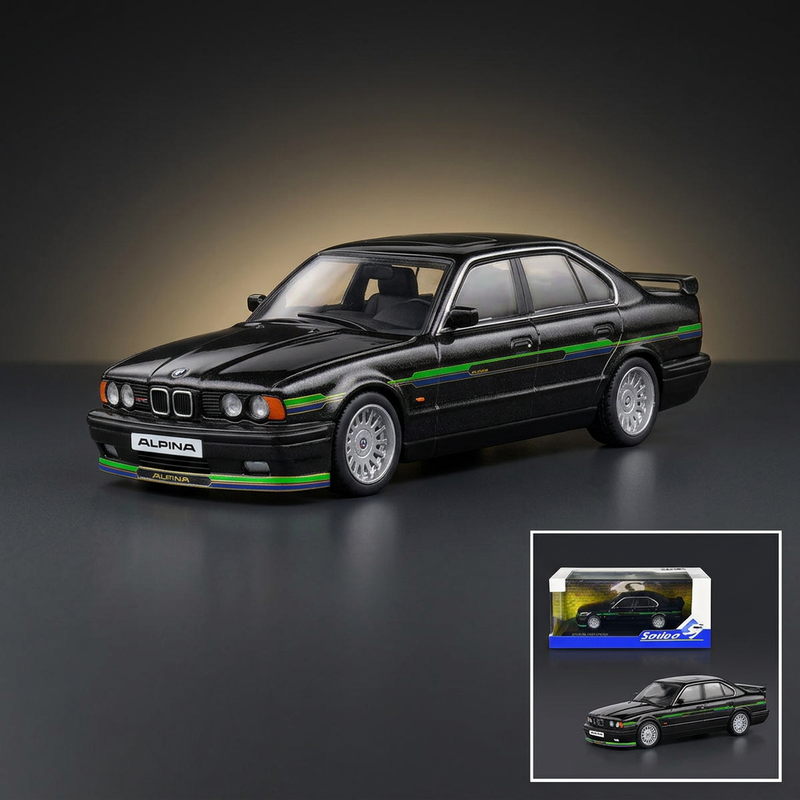 1994 BMW E34 Alpina B10 BiTurbo Black Metallic with Green Graphics 1/43 Diecast Model Car by Solido