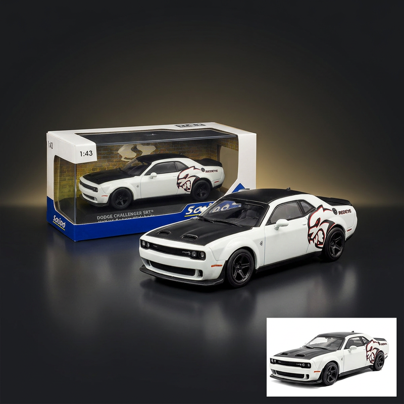 2020 Dodge Challenger SRT Hellcat Redeye Widebody White Knuckle with Matt Black Hood and Top 1/43 Diecast Model Car by Solido