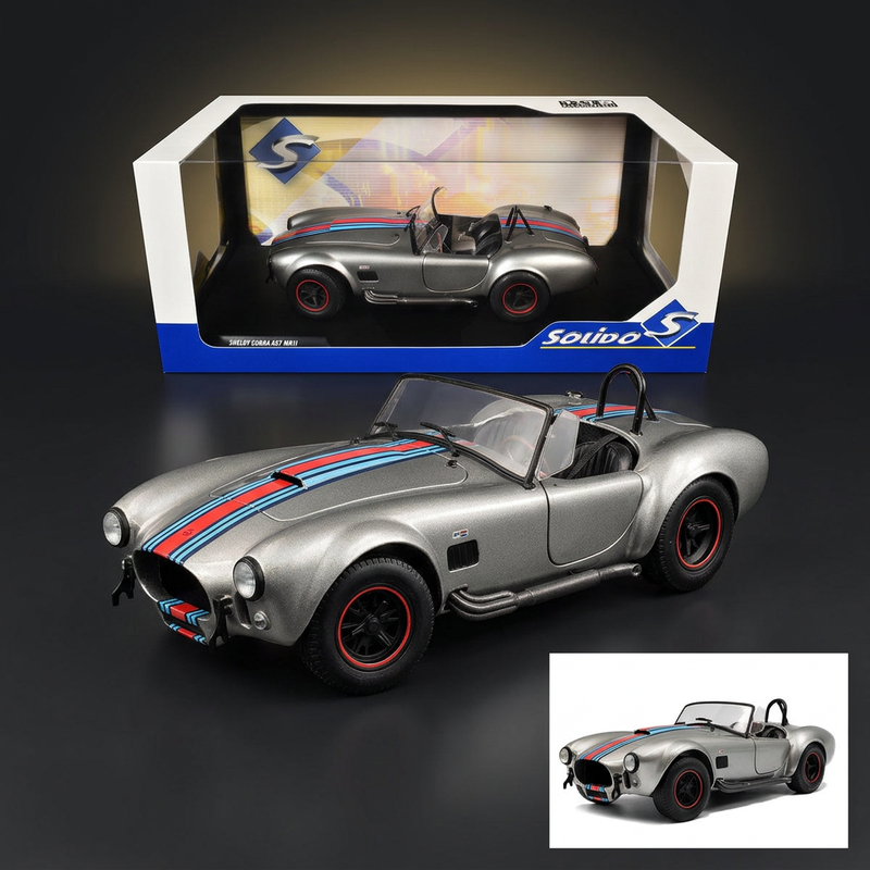 1965 Shelby Cobra 427 MKII "Solido Works M Racing Tribute" Gray Metallic with Stripes 1/18 Diecast Model Car by Solido