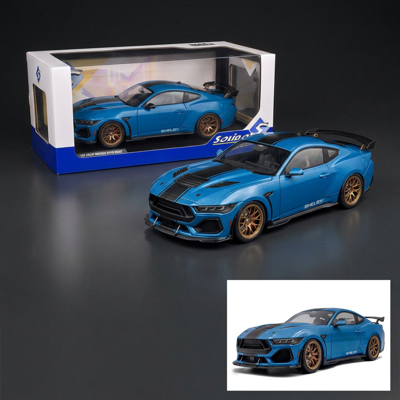 2024 Ford Shelby Mustang Super Snake Grabber Blue Metallic with Black Stripes 1/18 Diecast Model Car by Solido