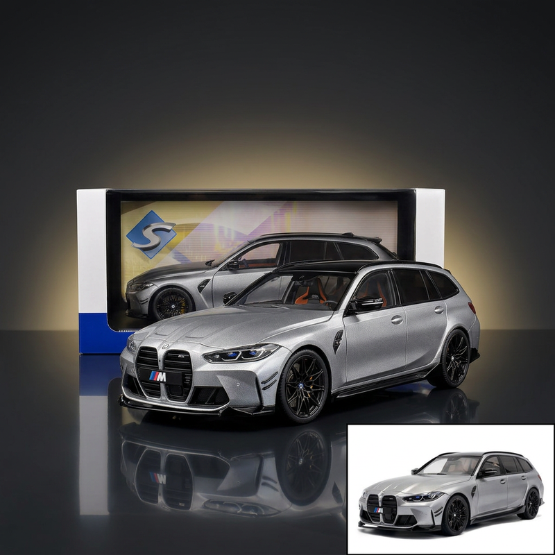 2024 BMW M3 Competition M xDrive Touring Frozen Pure Gray Metallic with Black Top 1/18 Diecast Model Car by Solido