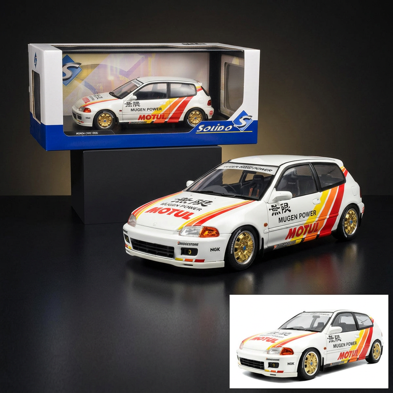 1991 Honda Civic (EG6) RHD (Right Hand Drive) "Mugen Racing" White with Stripes 1/18 Diecast Model Car by Solido