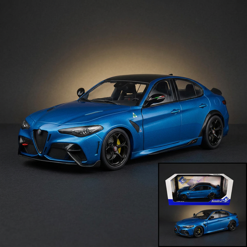 2022 Alfa Romeo Giulia GTA Anodized Blue Metallic with Carbon Top 1/18 Diecast Model Car by Solido