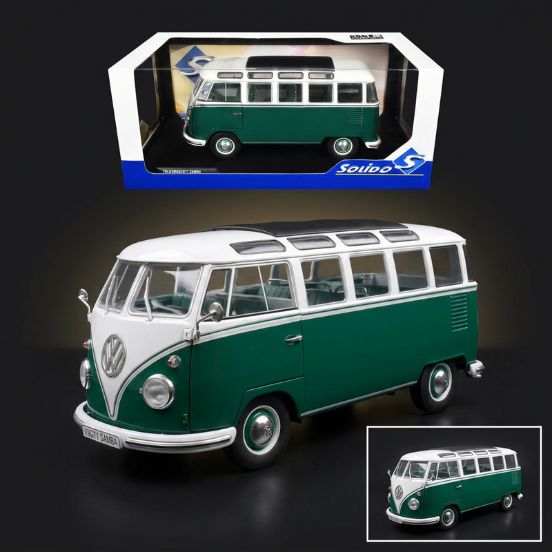 1962 Volkswagen T1 Samba Bus Green and White 1/18 Diecast Model Car by Solido