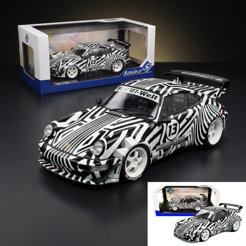 2022 RWB Bodykit #13 "The Zebra" Black and White Striped 1/18 Diecast Model Car by Solido