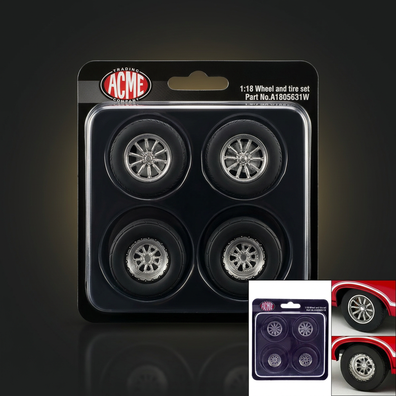 ACME 1:18 Drag Wheel and Tire Set of 4-Pieces from 1970 Oldsmobile 442 W30 W-Machine