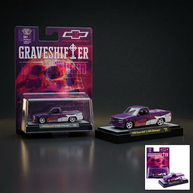 M2 Machines 1:64 1990 Chevrolet C1500 Graveshifter Motor Club – Purple