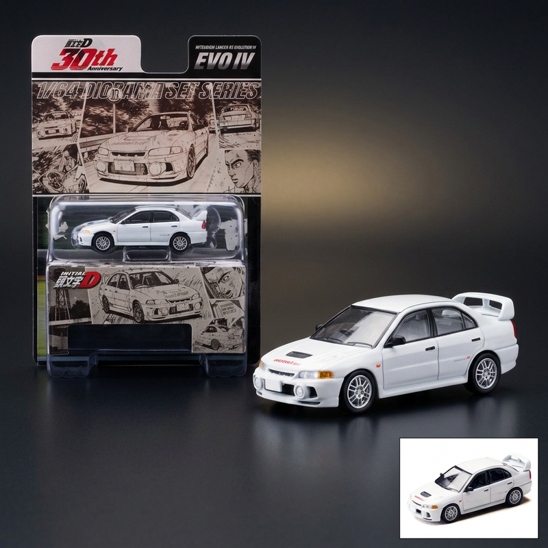 Hobby Japan 1:64 Initial D Lancer Evo IV MonStar RHD Diorama – White
