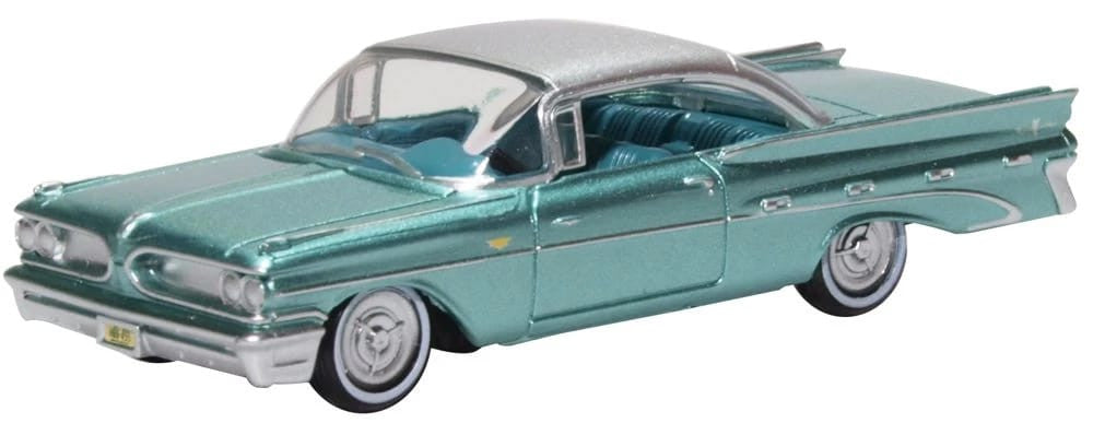 1959 Pontiac Bonneville Coupe Seaspray Green with Silver Top 1/87 (HO) Scale Diecast Model Car by Oxford Diecast-1