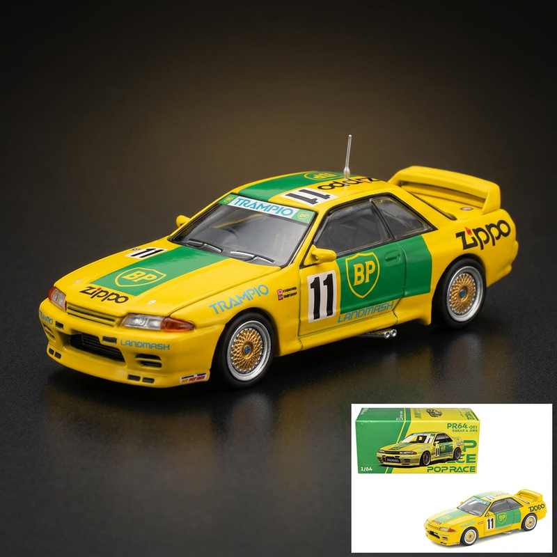 Pop Race 1:64 1993 Skyline GT-R R32 #11 Group A Yellow/Green