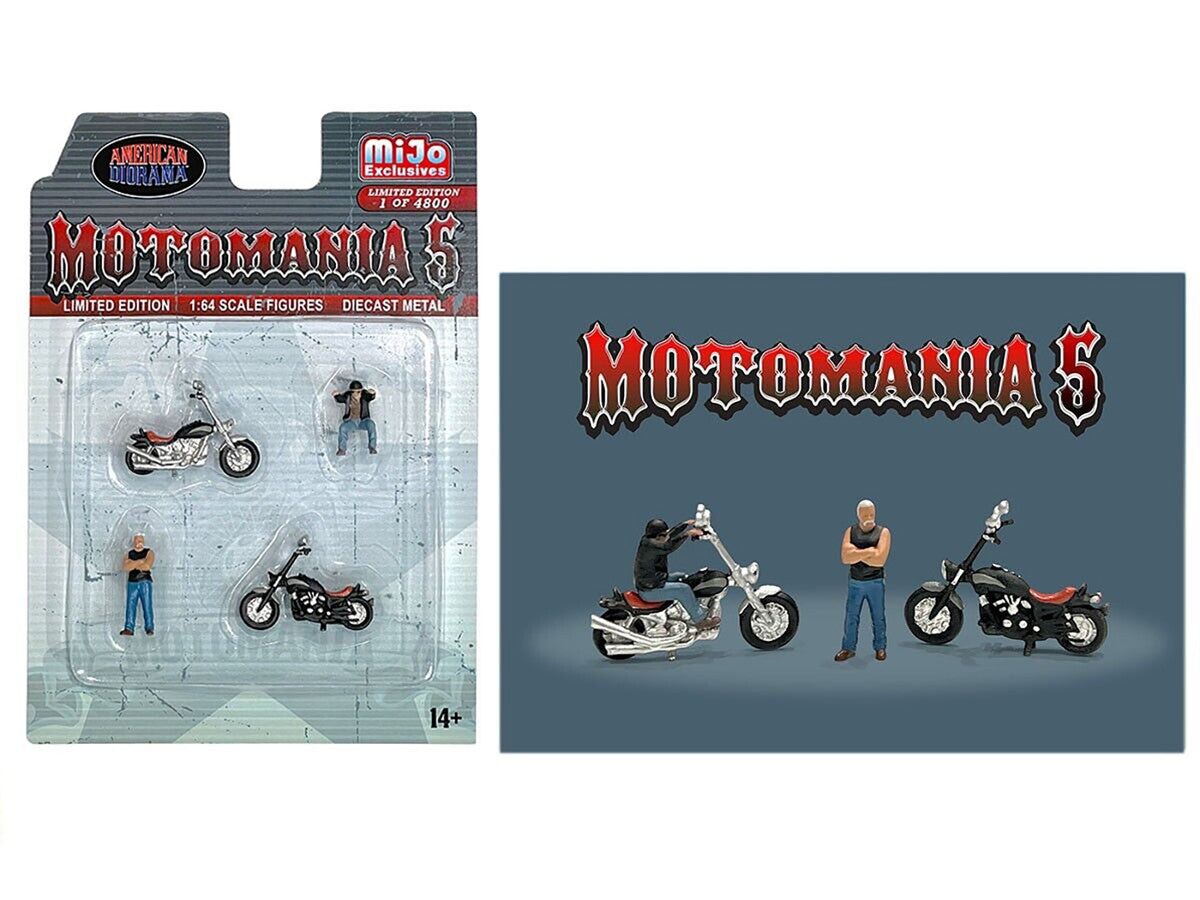 "Motomania 5" 4 piece Diecast Set (2 Figures and 2 Motorcycles) Limited Edition to 4800 pieces Worldwide for 1/64 Scale Models by American Diorama-0