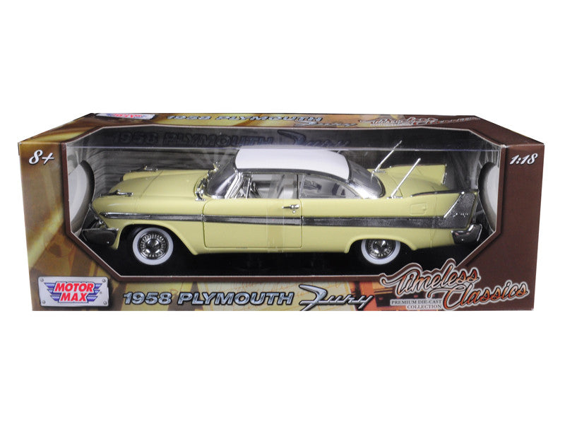 1958 Plymouth Fury "Timeless Classics" Yellow with White Top 1/18 Diecast Model Car by Motormax-2